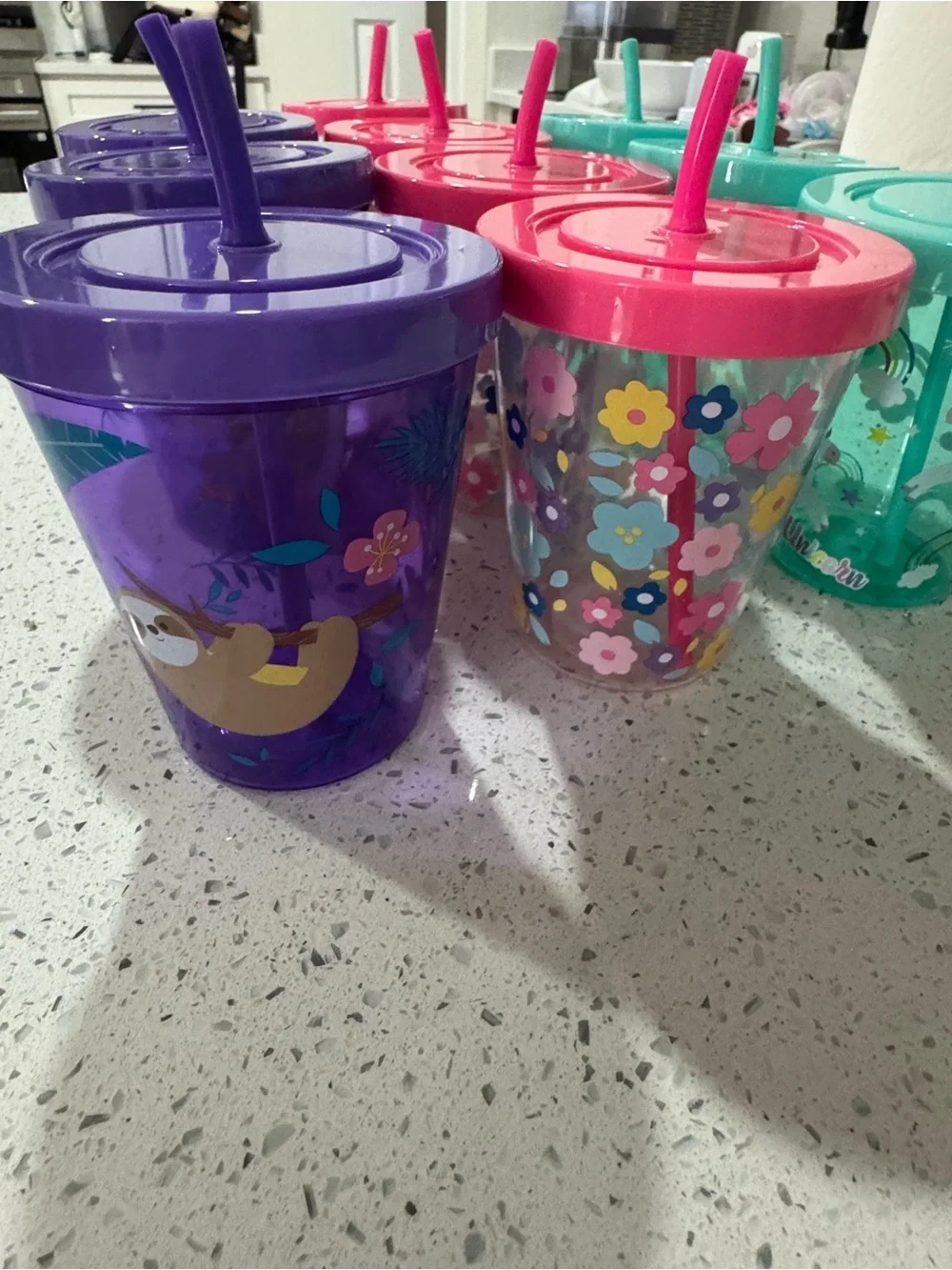 10 Colorful Reusable Party Tumbler Cups with Lids & Straws - Purple, Pink, Teal